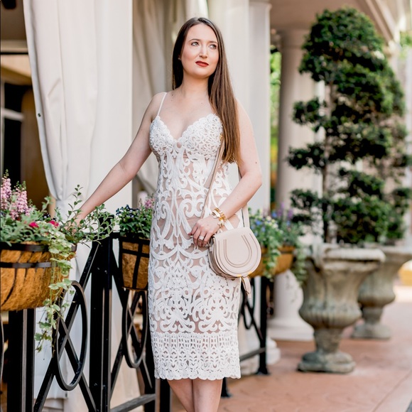 bardot gia lace sheath dress